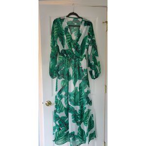 Palm leaf Maxi dress with long sleeves